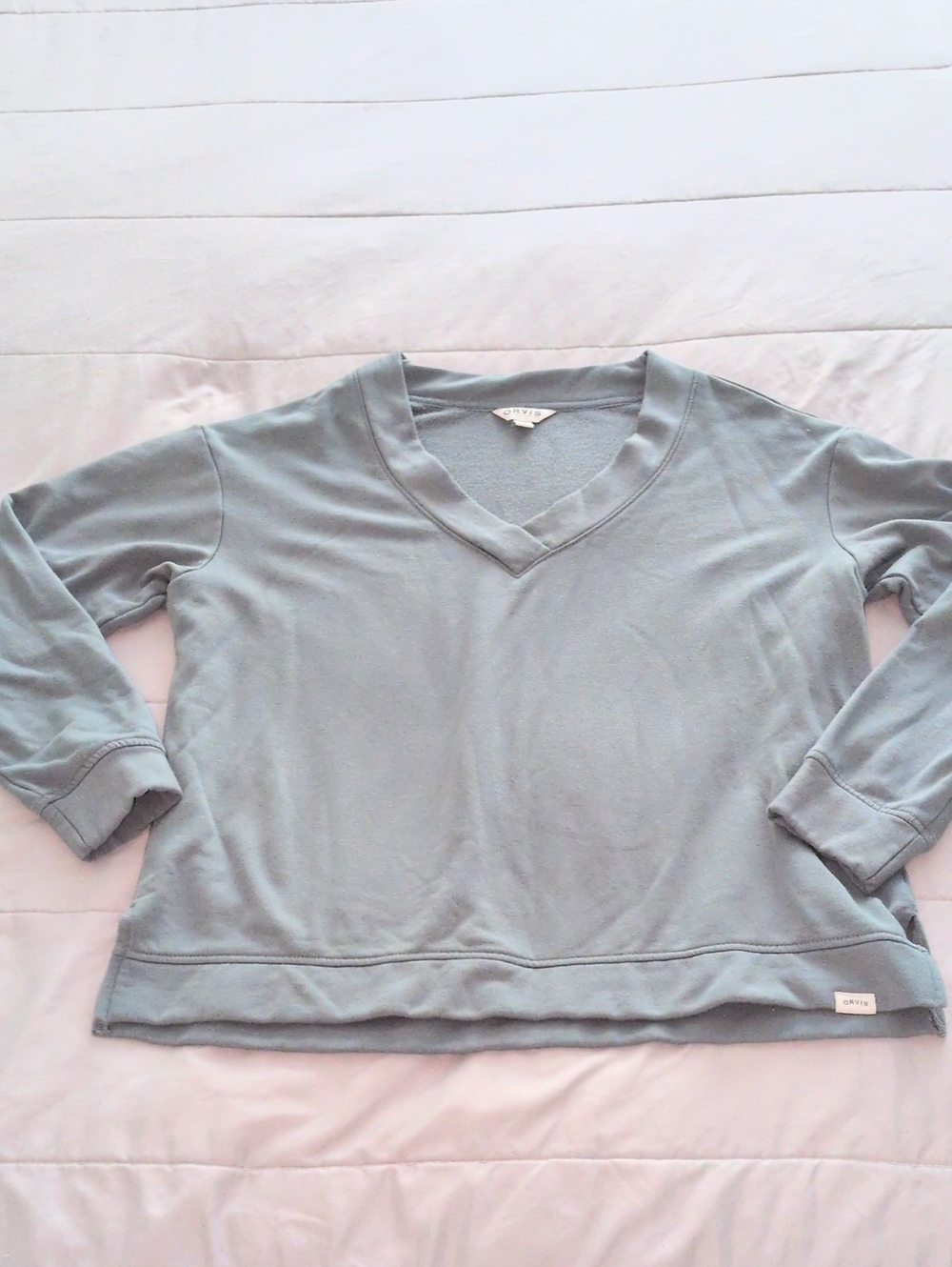 Orvis‎ Sweatshirt Womens Medium Gray Blue Modal V Neck Mid Layer Lounge Size Med